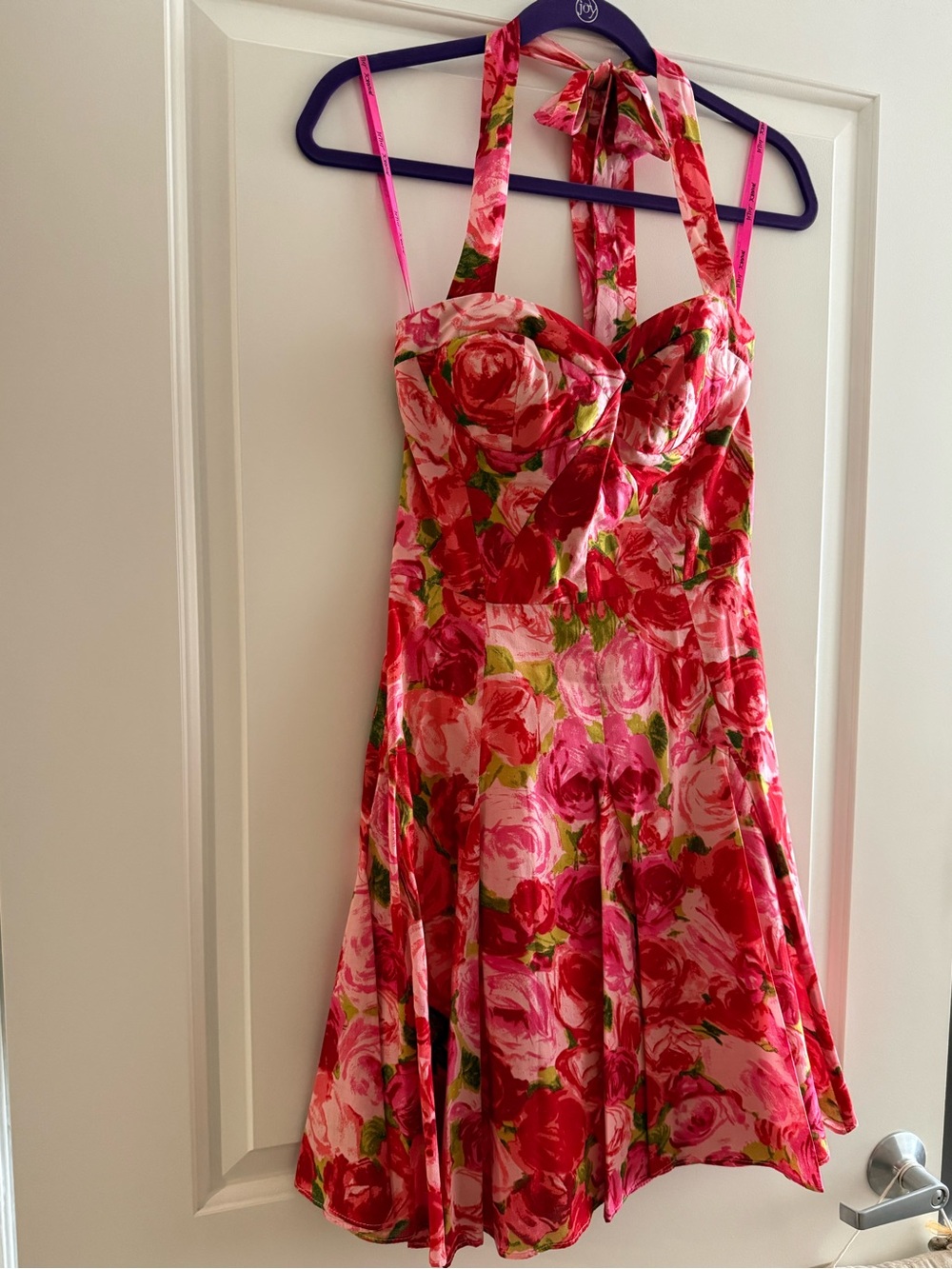 Y2K Betsey Johnson Vintage Pink and Red Floral Halter Corset Dress! 4! Like New!